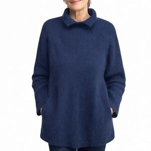 Theory Moving Rib Turtleneck Sweater in Cashmere Blue Oversized Luxury Warm XL